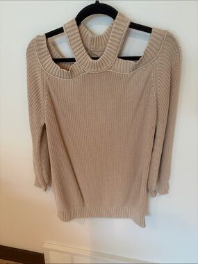 Vici Beige Off-the-Shoulder Cutout Sweater